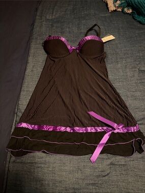Black Chemise with Purple Satin Trim and Bow by
